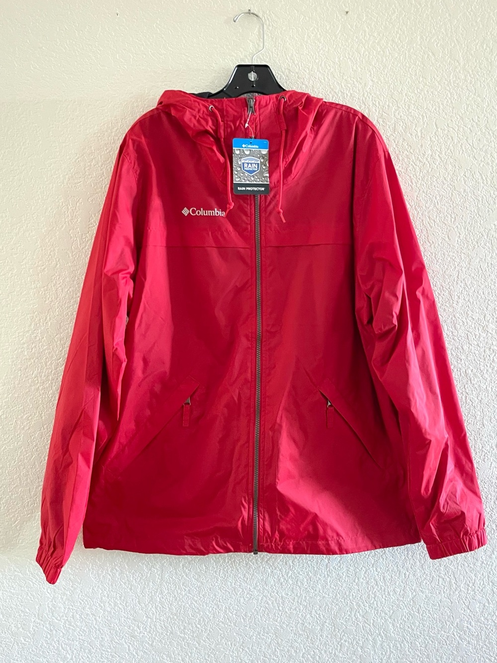Columbia Men's Oroville Creek Lined Red Hooded Rain Jacket Sz Large Waterproof